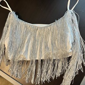 NWOT Silver Fringe Crop Top
